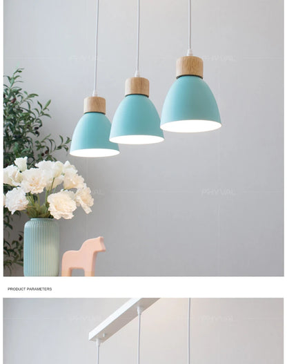 Nordic Macaron Chandeliers E27 Creative Wooden Bedside Lights For Bedroom Study Cafe Bar Restaurant Decor 3 Heads Pendant Lamps
