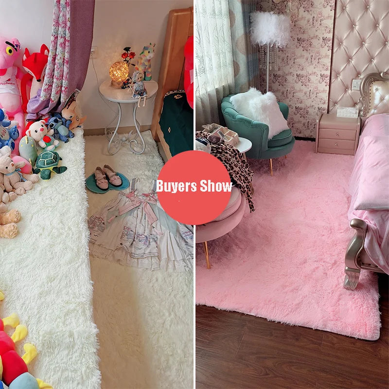 Pink Bedroom Carpet For Children's  Room Cute Girls Floor Soft Mat Living Room Decoration White Fluffy Large Kids Bedside Rugs