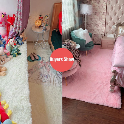 Pink Bedroom Carpet For Children's  Room Cute Girls Floor Soft Mat Living Room Decoration White Fluffy Large Kids Bedside Rugs
