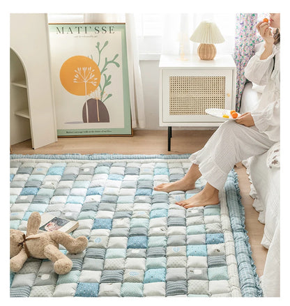 Cotton Carpet for Living Room Hand Patchwork Quilted Thicken Bedroom Rugs Anti Slip Large Kids Room Rug Tatami Mat Machine Wash