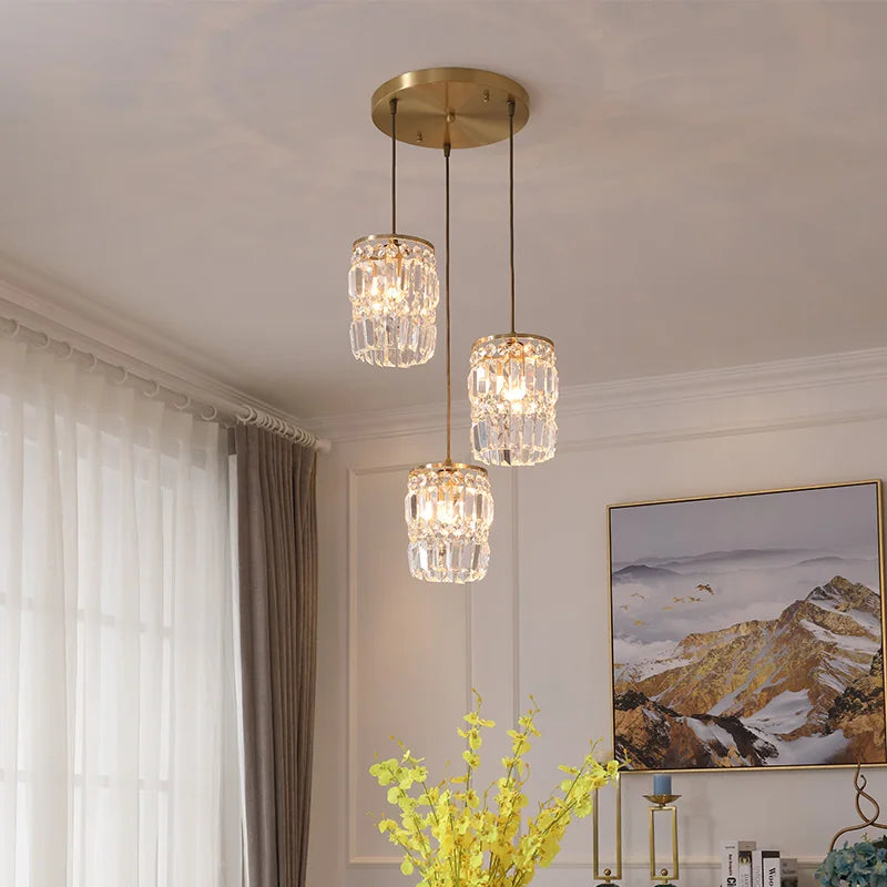 Nordic Copper LED Pendant Light Luxury Crystal Ceiling Lamps Modern Chandelier Lustre Dining Table Bar Kitchen Island Fixtures