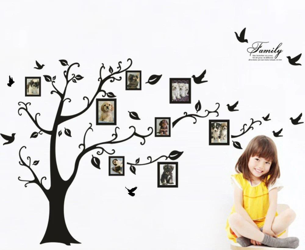 Large 200*250Cm/79*99in Black 3D DIY Photo Tree PVC Wall Decals/Adhesive Family Wall Stickers Mural Art Home Decor