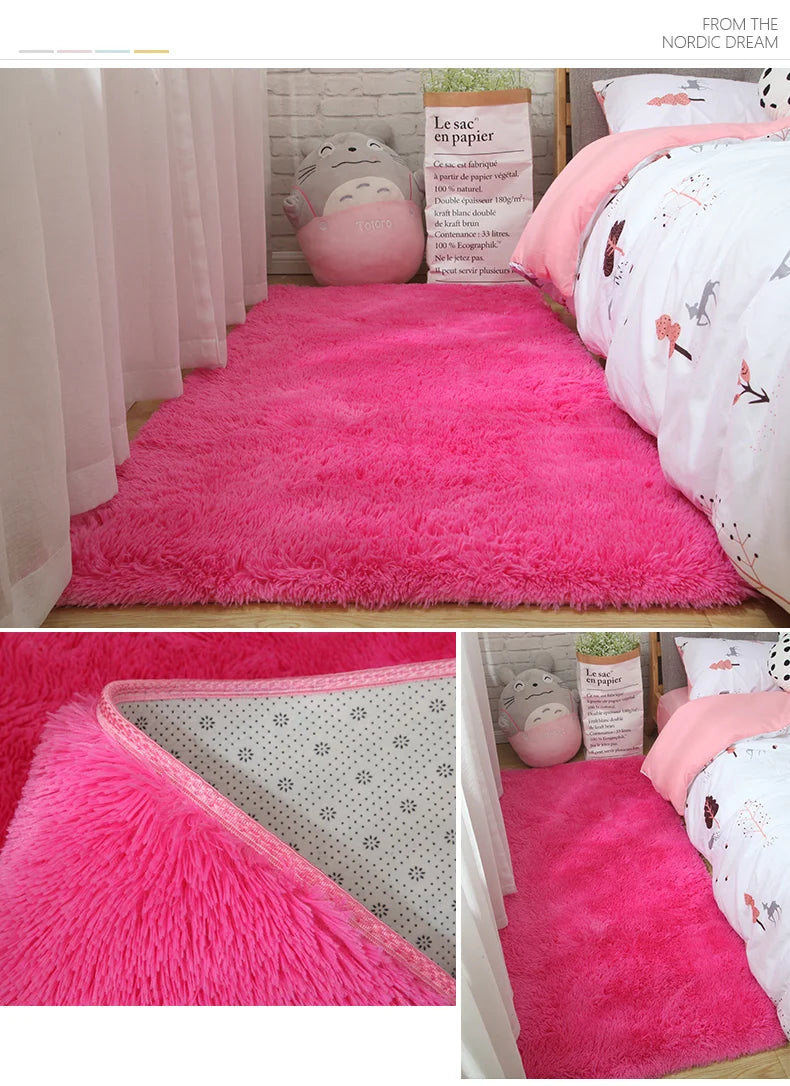 Pink Bedroom Carpet For Children's  Room Cute Girls Floor Soft Mat Living Room Decoration White Fluffy Large Kids Bedside Rugs