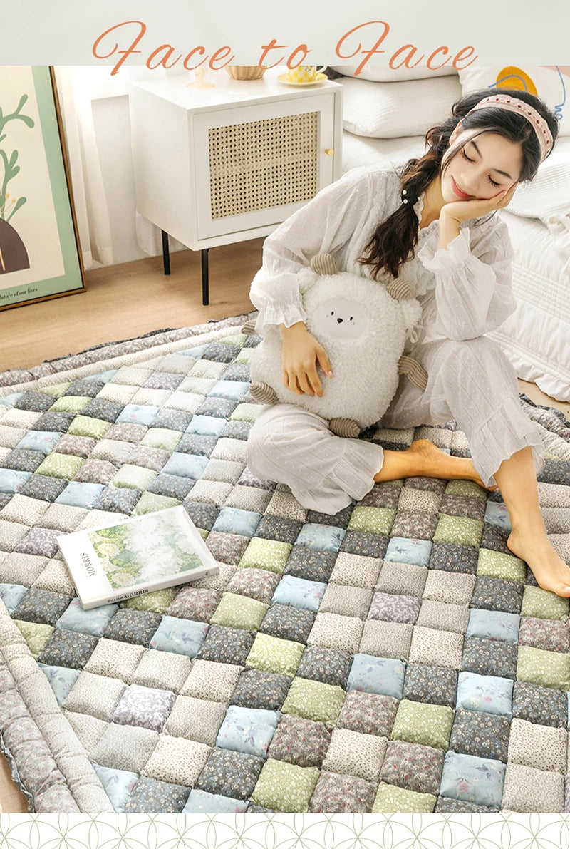 Cotton Carpet for Living Room Hand Patchwork Quilted Thicken Bedroom Rugs Anti Slip Large Kids Room Rug Tatami Mat Machine Wash