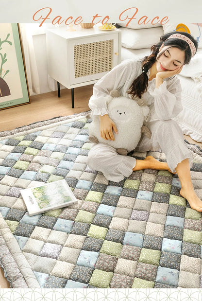 Cotton Carpet for Living Room Hand Patchwork Quilted Thicken Bedroom Rugs Anti Slip Large Kids Room Rug Tatami Mat Machine Wash