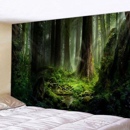 Green jungle tapestry beautiful natural forest large wall hanging hippie bohemian mandala wall art home decoration 8 sizes