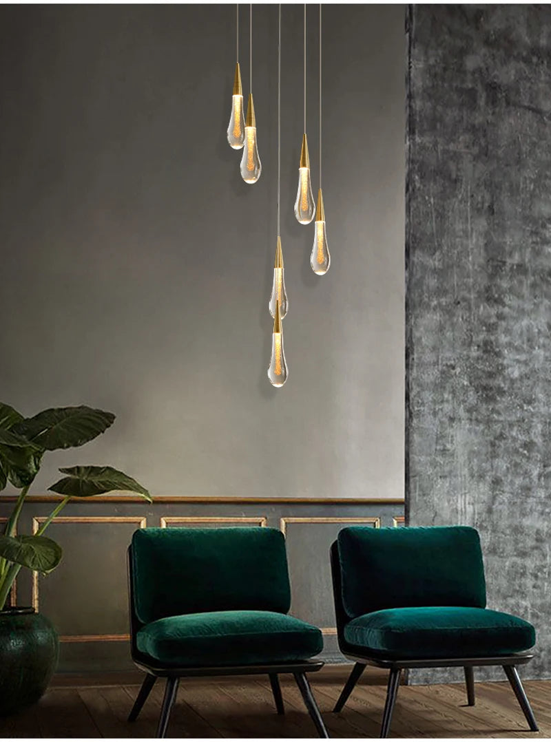Modern crystal light chandelier for staircase large gold drop design led cristal lamp long villa lobby hanging lighting fixture