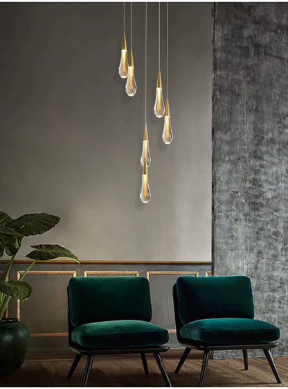 Modern crystal light chandelier for staircase large gold drop design led cristal lamp long villa lobby hanging lighting fixture