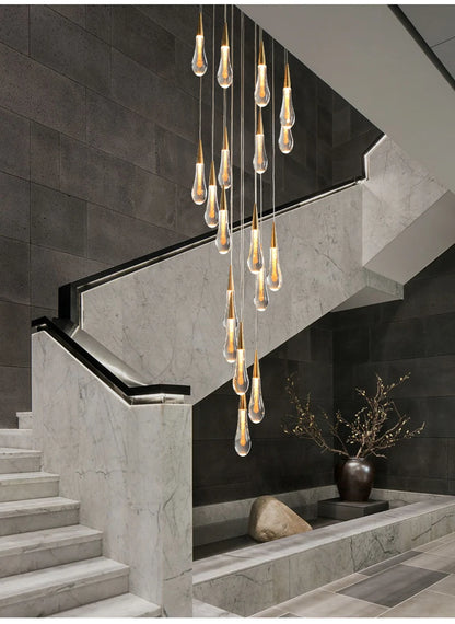 Modern crystal light chandelier for staircase large gold drop design led cristal lamp long villa lobby hanging lighting fixture