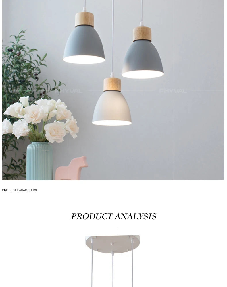 Nordic Macaron Chandeliers E27 Creative Wooden Bedside Lights For Bedroom Study Cafe Bar Restaurant Decor 3 Heads Pendant Lamps