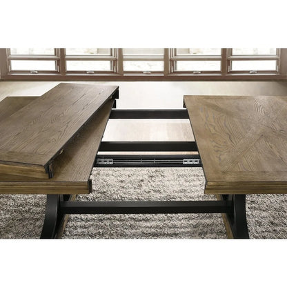 Birmingham 8-Piece Dining Set: Extendable Table with 4 Side Chairs, 2 Armchairs, and a Nailhead Bench, Driftwood Finish