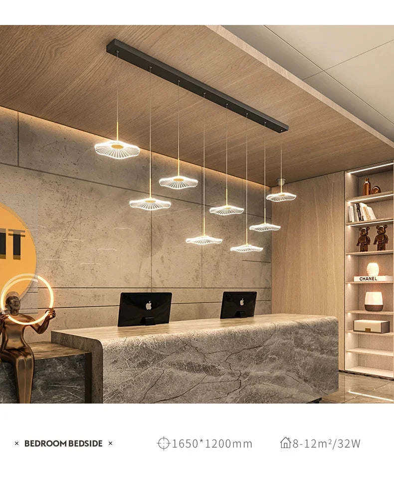 LED Restaurant Chandelier Hanging Pendant Light for Company Hotel Front Desk Lighting Spotlight Lotus Leaf Dining Table Fixtures