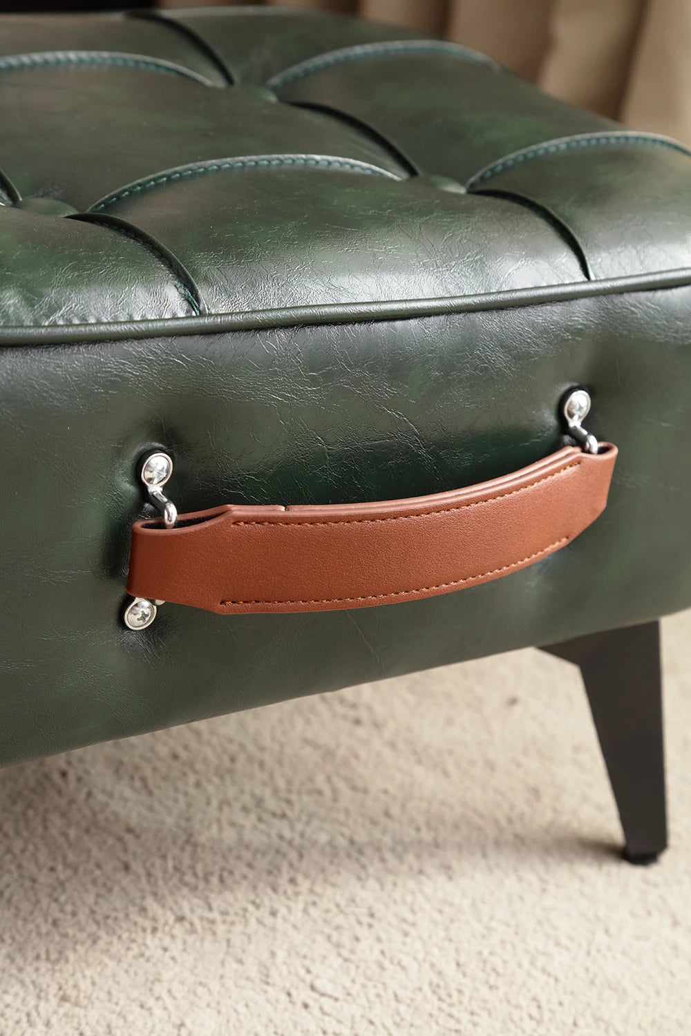 Small FootStool Ottoman with Stable Metal Legs Upholstered Footstool Padded Foot Rest PU Leather Rectangle Small Step Stool
