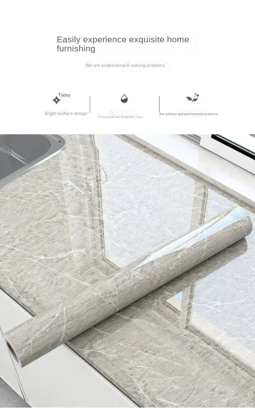 80cm Width Oil Proof Wall Stickers Waterproof Foil Wallpaper Marble Self Adhesive Mould Proof Sticker for Kitchen Bathroom Decor