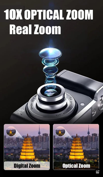 5K Digital Cameras Professional Camcorder 10X Optical Zoom 56MP Front and Rear Camera Ultra Bright Flash Camera Household Camera