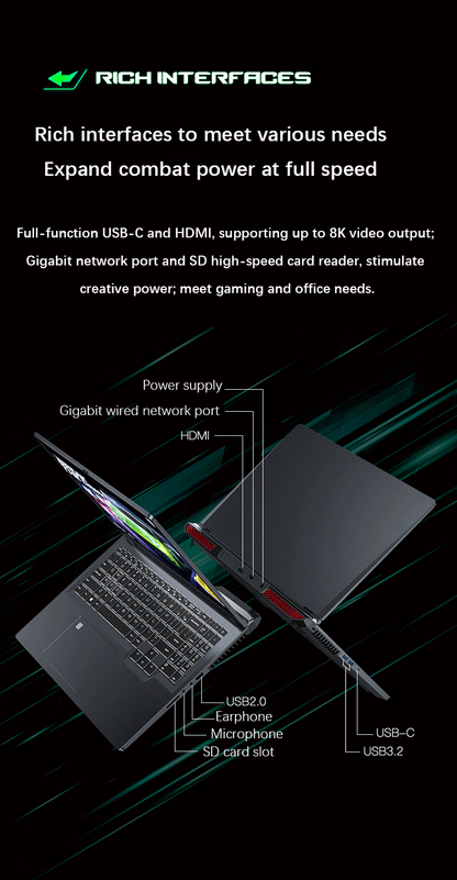 YSJMNPC 16 Inch 12th Gen Gaming Laptop Intel Core i9 12900H NVIDIA RTX 3060 6G 2.5K IPS Screen 2*DDR4 2*M.2 2TB SSD RGB Keyboard