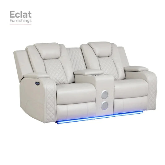 Luxury Faux Leather Power Reclining Loveseat in Ice - Modern Sofa Set for Living Room Furniture