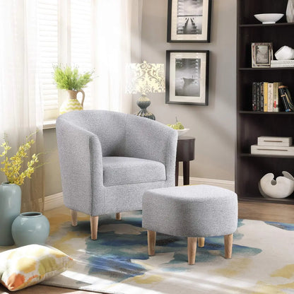Accent Chair, Sherpa Chair White Fluffy Chair Teddy Barrel Chair with Ottoman Comfy ArmChair Footrest Set