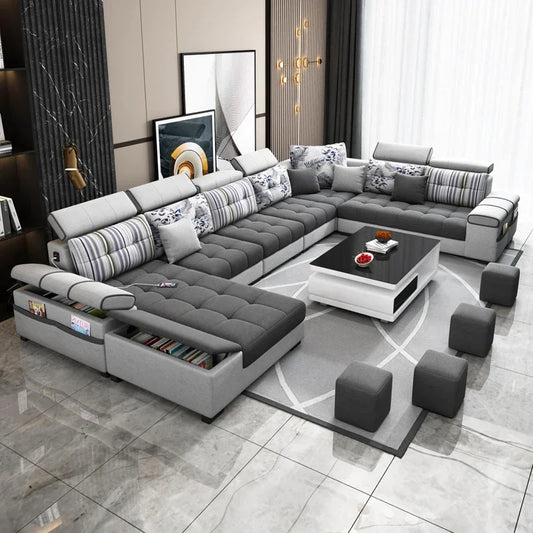 Gray Large Wood Sofas Filler Waterproof Design Lazy Lounges Puffs Couch Salon Recliner Luxury Canape Salon Furniture Home