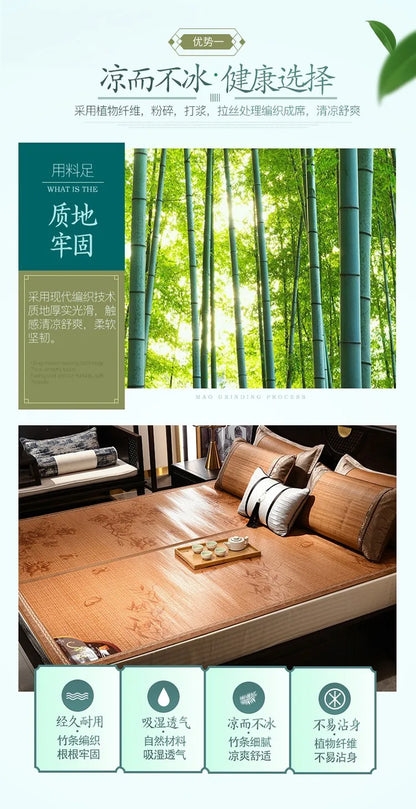 Summer carbonized bamboo mat dormitory cool mattress double-sided foldable straw mat cool mat bamboo and wood grain mat