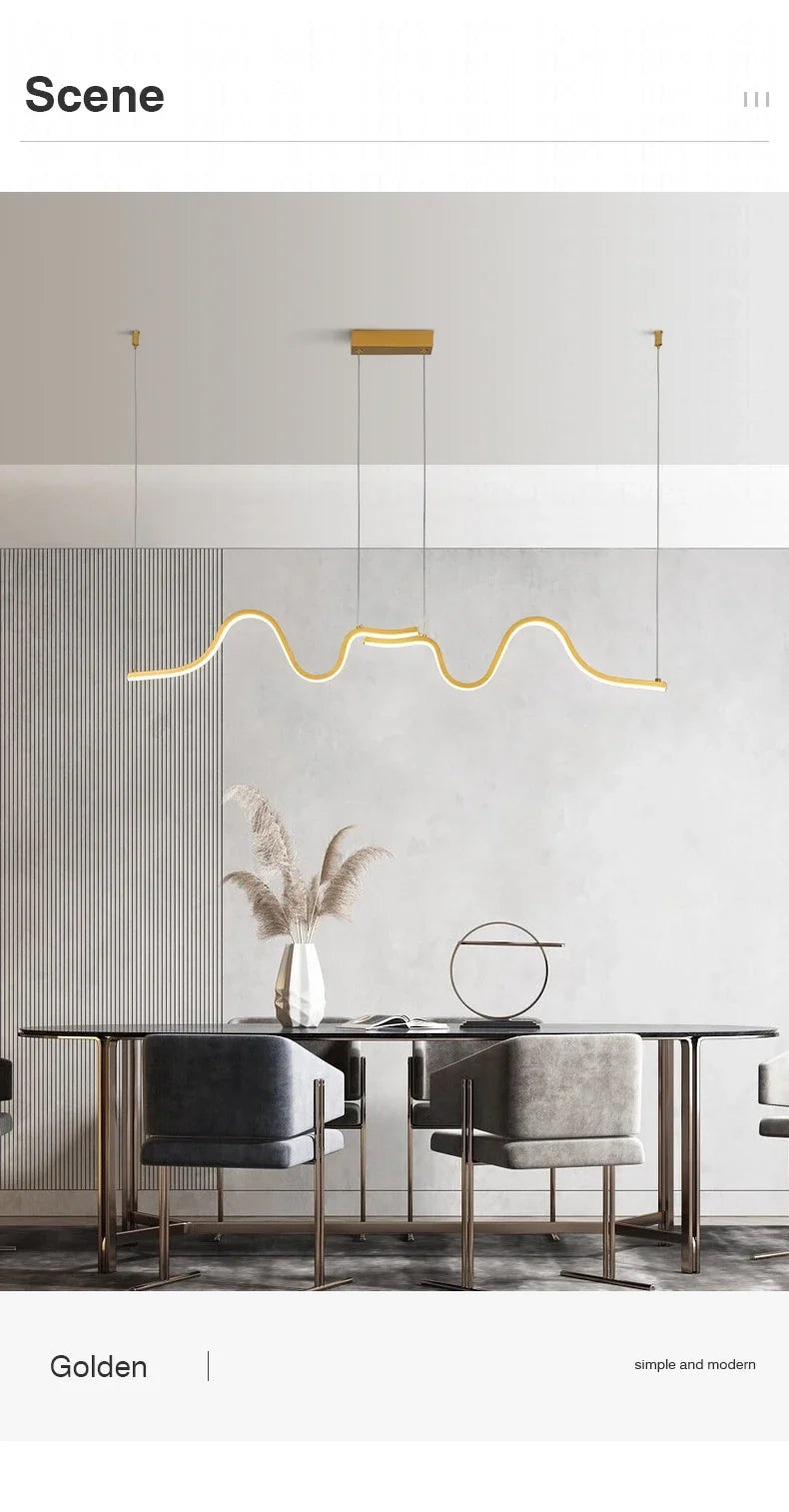Modern LED Pendant Light Creative Nordic Linear Hanging Chandelier for Tubular Restaurant Kitchen Office Coffee Indoor Lamps