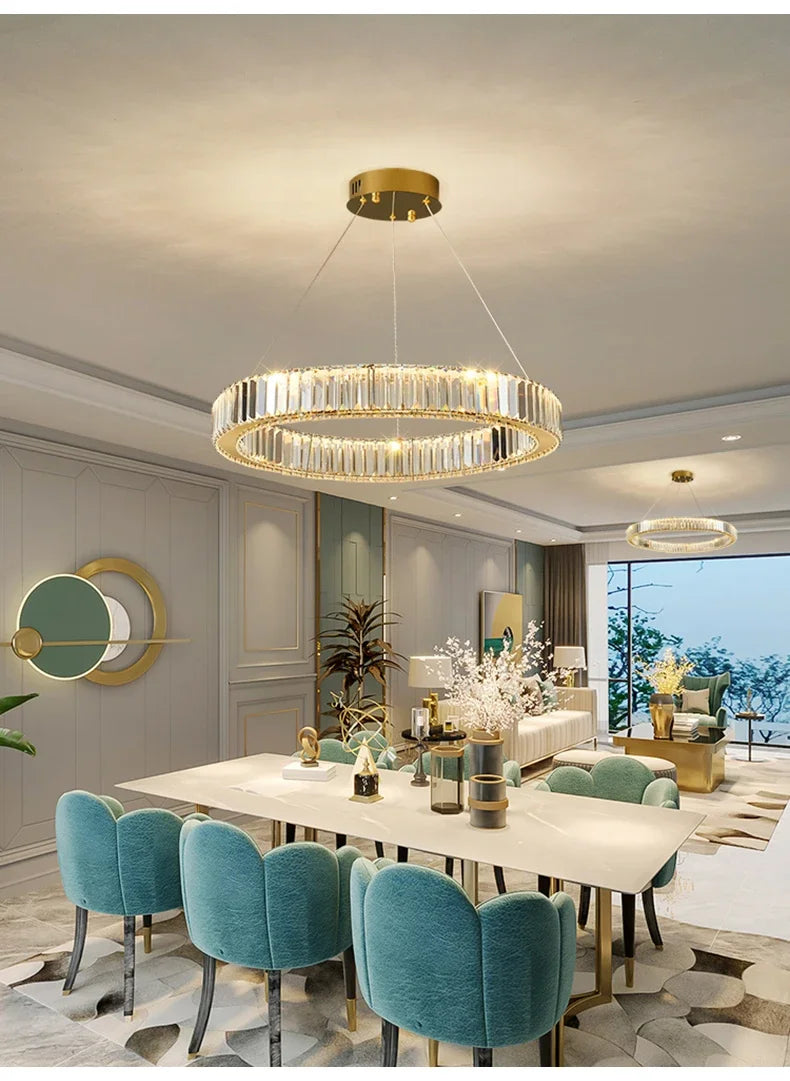 2024 Led Luxury Crystal Ceiling Pendant Lamp Living Room Bedroom Hanging Chandelier Bar Dining Table Light for Room Decor Lustre
