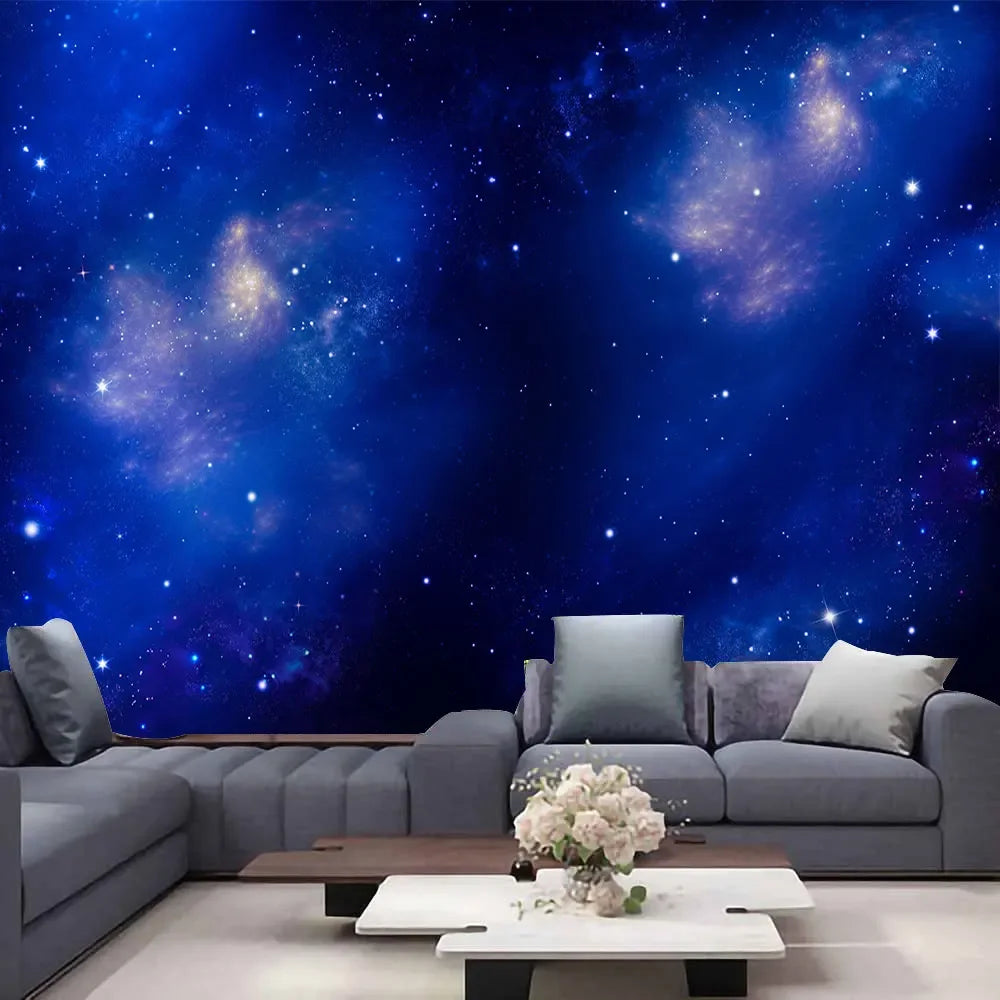 Mysterious Universe Space Starry Sky Blue Star Art Tapestry Wall Hanging Psychedelic Tapestry for Bedroom Living Room Decoration