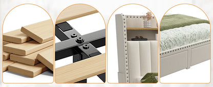 Queen Bed Frame with Headboard and Storage, Upholstered Queen Bed Frame with Storage, Queen Size Bed Frame with 2 Drawers