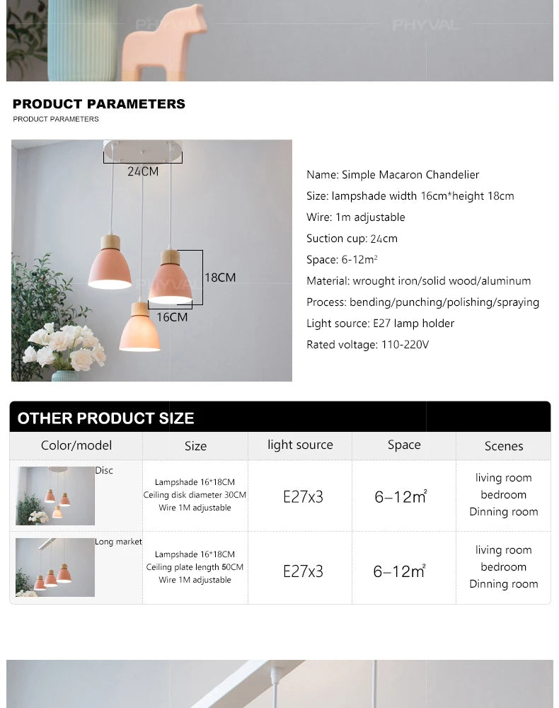 Nordic Macaron Chandeliers E27 Creative Wooden Bedside Lights For Bedroom Study Cafe Bar Restaurant Decor 3 Heads Pendant Lamps