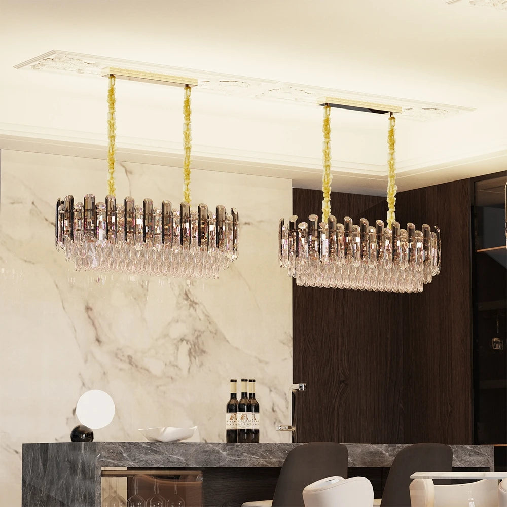 Vrygle Modern Crystal Chandeliers ,6-Light Crystal Rectangle Chandeliers, Dining Room Light Mount for Living Room Kitchen，room