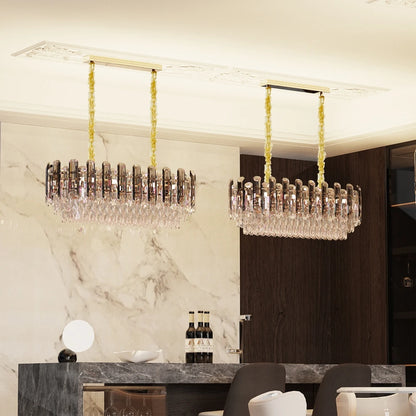 Vrygle Modern Crystal Chandeliers ,6-Light Crystal Rectangle Chandeliers, Dining Room Light Mount for Living Room Kitchen，room