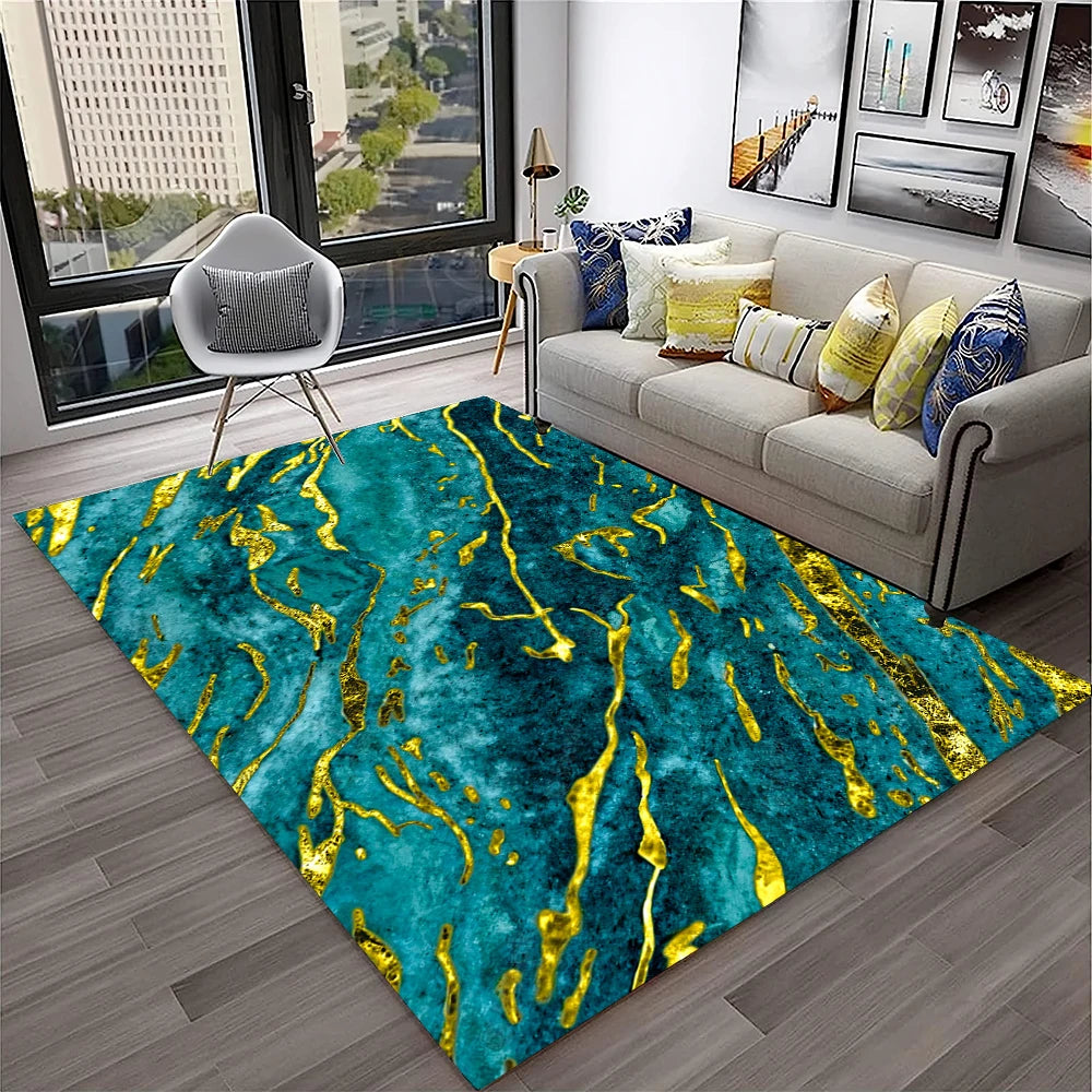 Luxurious Black Green Gold Colour Marble 3D Carpet Rug for Home Living Room Sofa Doormat Decor,kids Area Rug Non-slip Floor Mat