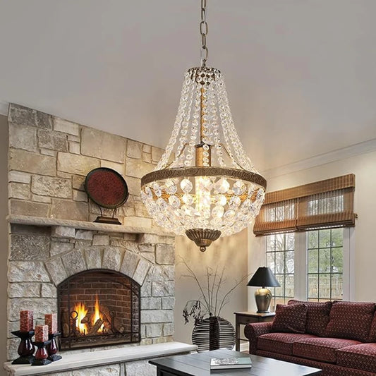 Retro Crystal Chandelier Gold LED Vintage Industrial Antique Bronze Pendant Light Dining Living Room Decoration Hanging Lighting