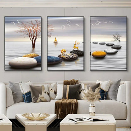 3 Nordic Luxury Ribbon Abstract Wall Art Landscape Modern Poster Print Picture Living Room Home Decorative Painting