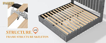 Bed Frame with 3 Storage Drawers,Queen Size Bed Frame with Headboard, Upholstered Platform Bed Frame Queen Size with Storage