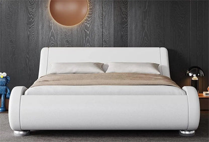 Upholstered Platform Bed Frame with Ergonomic & Adjustable Headboard, Modern Low Profile Sleigh Design