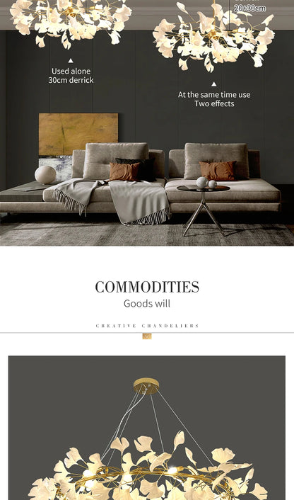 Nordic gingko leaf LED chandelier modern Kitchen living room Bedroom Dining room round interior loft ceiling hanging light