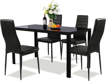 5-piece 4-person Dining Table Set, Imitation Marble Kitchen Table and Chairs 4-piece Set, Metal and Wooden Dining Table Set