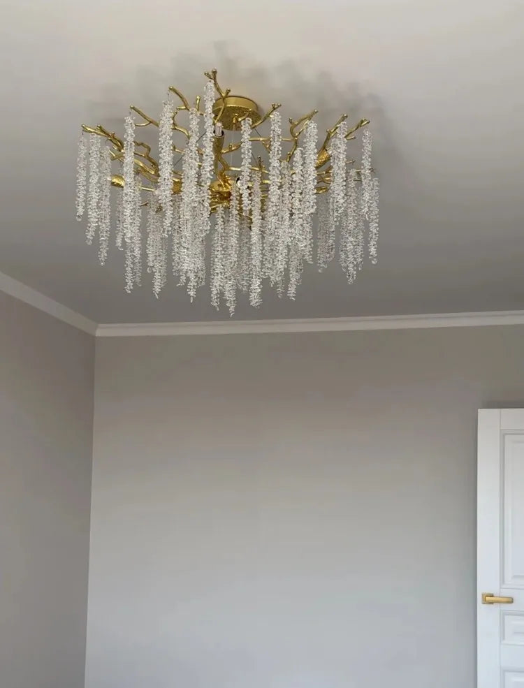 Round Gold Crystal Chandelier For Bedroom Living Room Dining Room Lounge Modern Luxury Gold Ceiling Crystal Branch Chandeliers