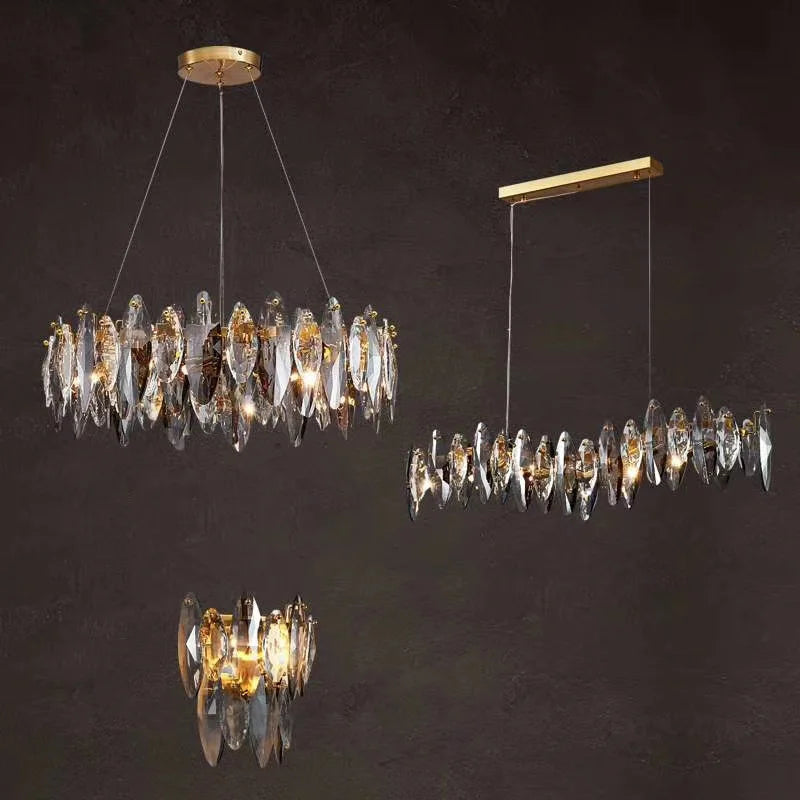 Modern Grey Clear Crystal Chandelier Light Luxury LED Lamp Fixture For Living Dining Room Winfordo Lighting