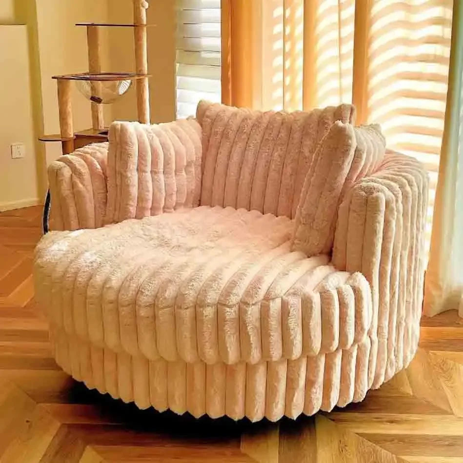 Leisure Comfy Single Sofa Chair Soft Upholstered Movable Swivel Accent Chair for Living Room Bedroom Armchair with Wheels