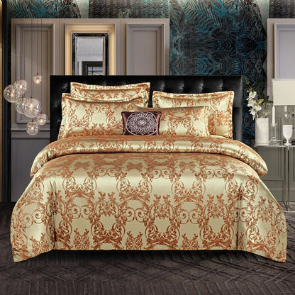 Floral Jacquard Satin Duvet Cover Set Queen 3 Piece Luxury Silk Like Bedding Comforter Covers with Zipper Closure & Corner Ties