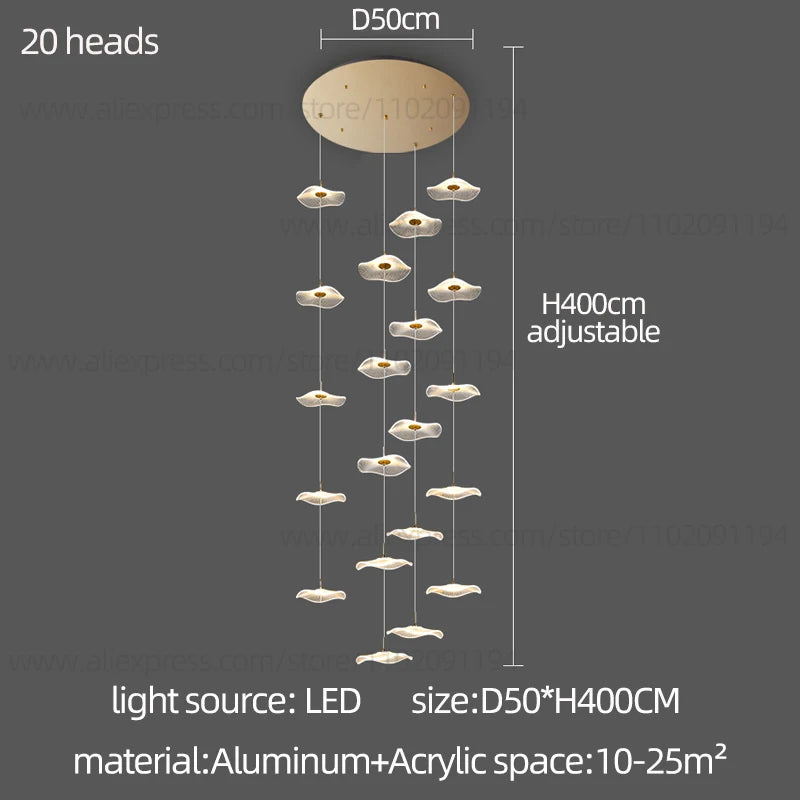 Led Staircase Pendant Lamp Modern Circular Lotus Leaf Living Room Chandelier Designer Villa Style Large Penthouse Chandelier