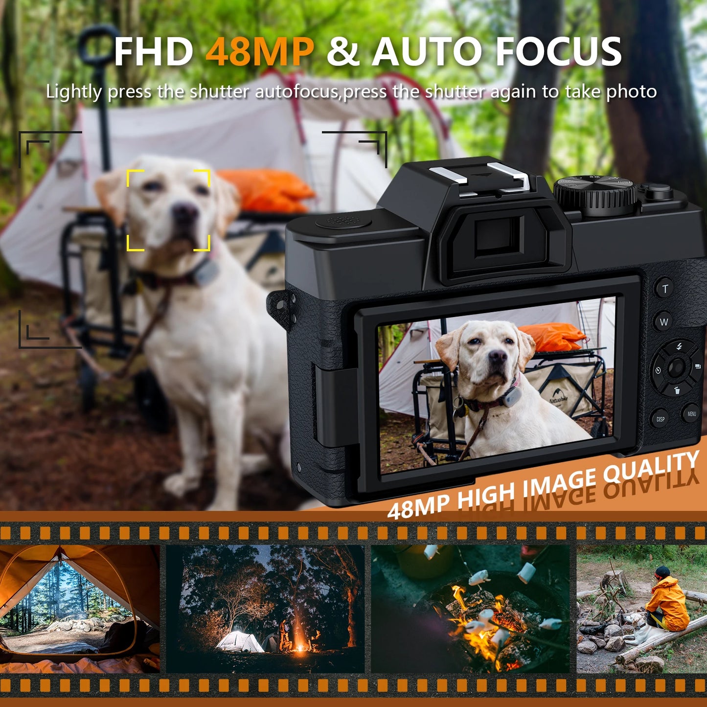 NBD Digital Camera 4K 48MP Autofocus Camera WiFi Photography Support No Battery Use Digital Camera Suitable for Beginners