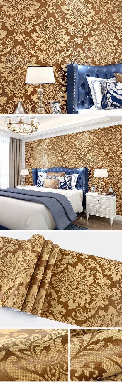 European 3D Relief Embossed Damask Wallpaper Bedroom Living room Background Floral Pattern 3D Textured Wall Paper Home Decor