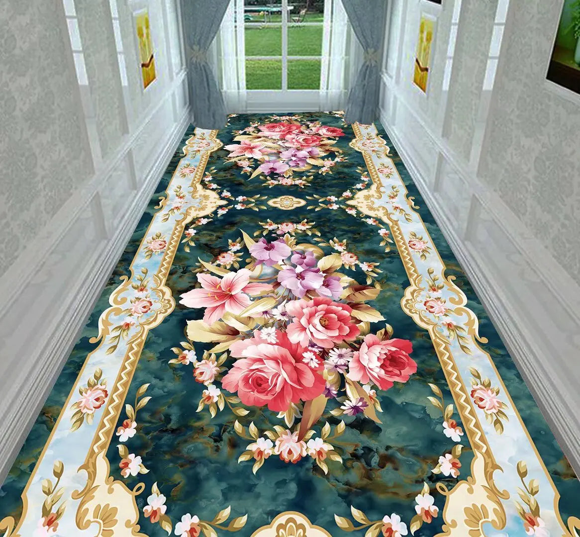 Luxury Classic Style Lobby Long Corridor Carpet Floral Wedding Passageway Large Area Rug Comfortable Washable Non-slip Floor Mat