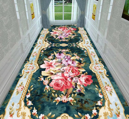 Luxury Classic Style Lobby Long Corridor Carpet Floral Wedding Passageway Large Area Rug Comfortable Washable Non-slip Floor Mat