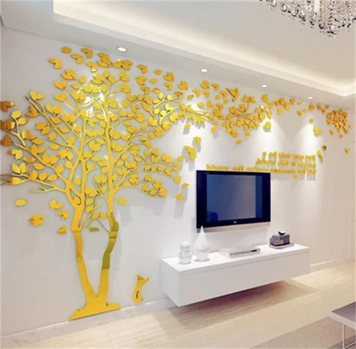 3D Mirror Tree Wall Sticker, Living Room Decals, DIY Acrylic Art, TV Background Wall Poster, Home Decoration, Bedroom Wallpaper