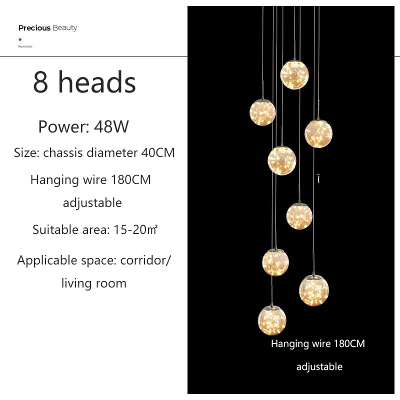 Modern Led Chandelier Glass Ball Dimmable for Staircase Living Room Pendant Lamps Home Decor Lighting Suspension Design Lusters