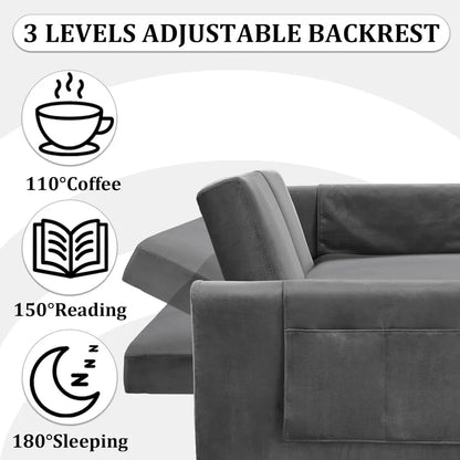 3 in 1 Pull Out Convertible Sofa Bed-Velvet Sleeper Sofa with 3Level Adjustable Backrest,Tufted Love Seat w/ 2Pockets ＆ 2Pillows